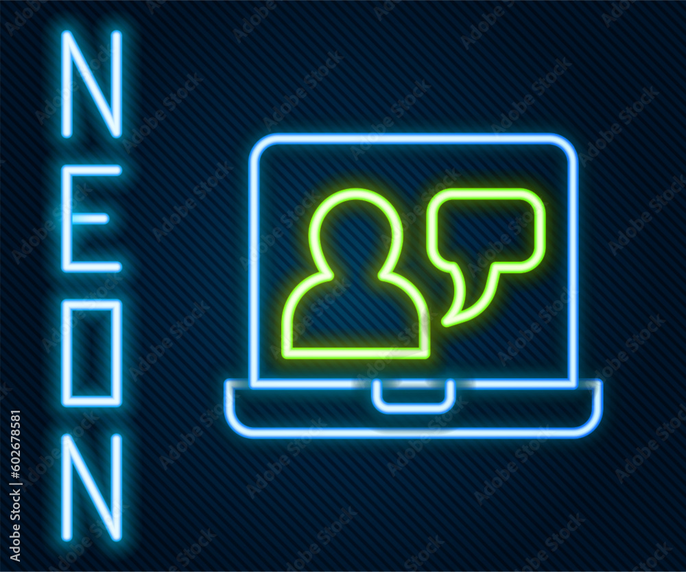 Glowing neon line Online education and graduation icon isolated on black background. Online teacher on monitor. Webinar and video seminar learning. Colorful outline concept. Vector Glowing neon line Online education and graduation icon isolated on black background. Online teacher on monitor. Webinar and video seminar learning. Colorful outline concept. Vector