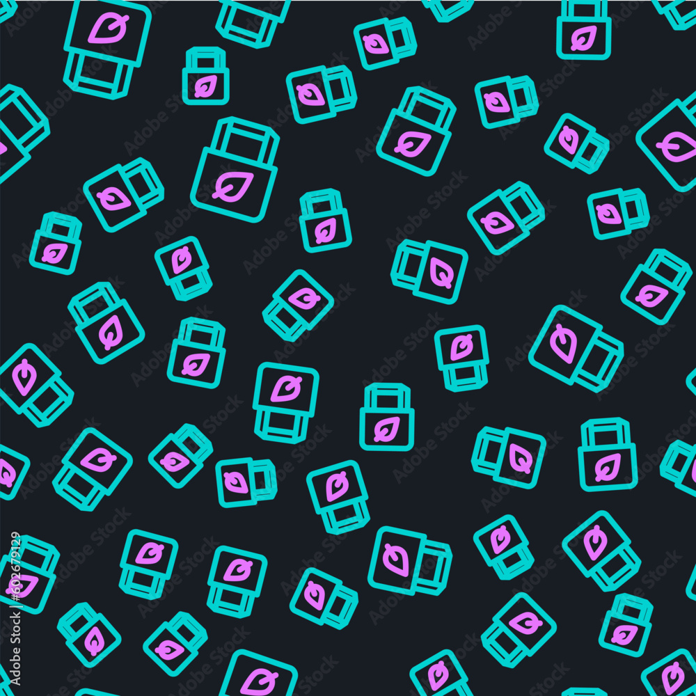 Line Paper shopping bag with recycle icon isolated seamless pattern on black background. Bag with recycling symbol. Vector Line Paper shopping bag with recycle icon isolated seamless pattern on black background. Bag with recycling symbol. Vector