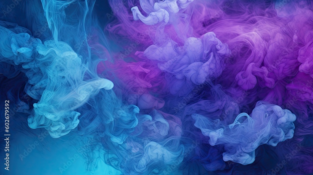 Fototapeta premium Blue and purple smoke background in an abstract canvas style. Generative AI