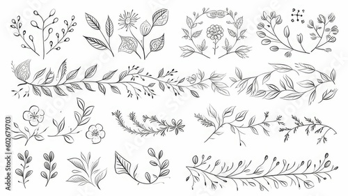 set of flowers and leaves. Generative AI