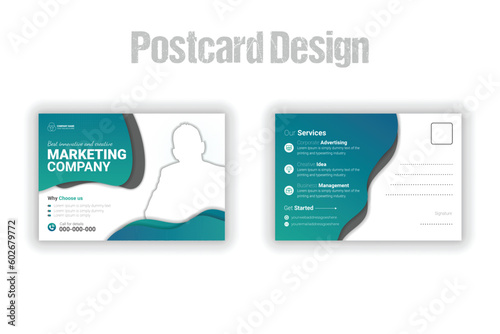 Professional business postcard template with amazing and modern postcard design with abstract gradient color shapes and white background. Stylish corporate EDDM