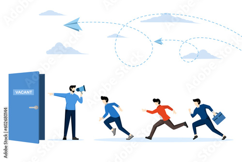 job vacancy concept, Recruitment of recruitment agencies, job seekers, job applicants, vacancy announcements, running crowd, flat vector illustration on a white background.