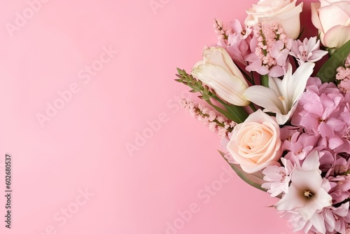 Daisy pink botanical floral on plain color background AI Generated
