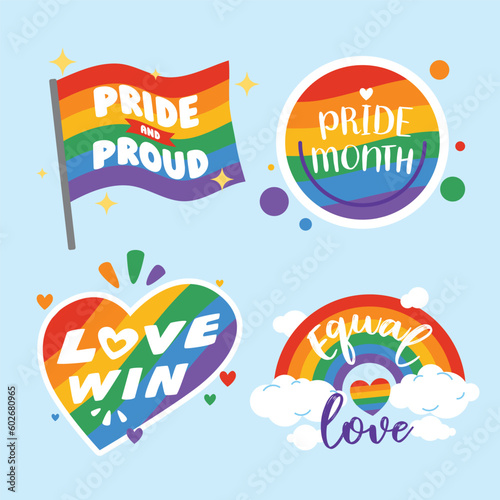 LGBTQ+ Community, Pride Month Celebration, Icon Label Sticker Set Sign, Vector Illustration