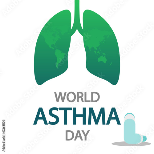 Asthma Day World lungs and Inhaler, vector art illustration.