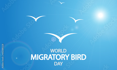 Migratory Bird Day World birds in the blue sunny sky, vector art illustration.