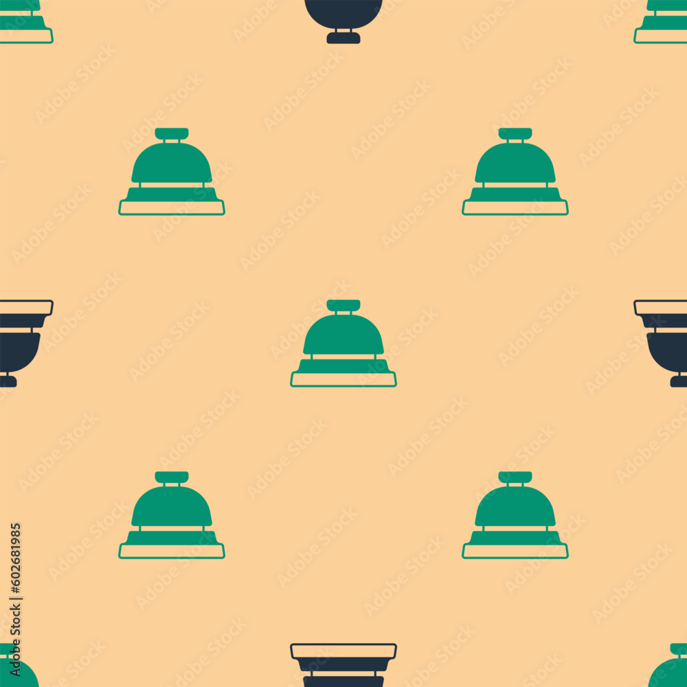 Green and black Hotel service bell icon isolated seamless pattern on beige background. Reception bell. Vector Green and black Hotel service bell icon isolated seamless pattern on beige background. Reception bell. Vector
