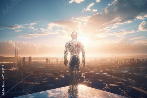 person looking over a city. Generative AI