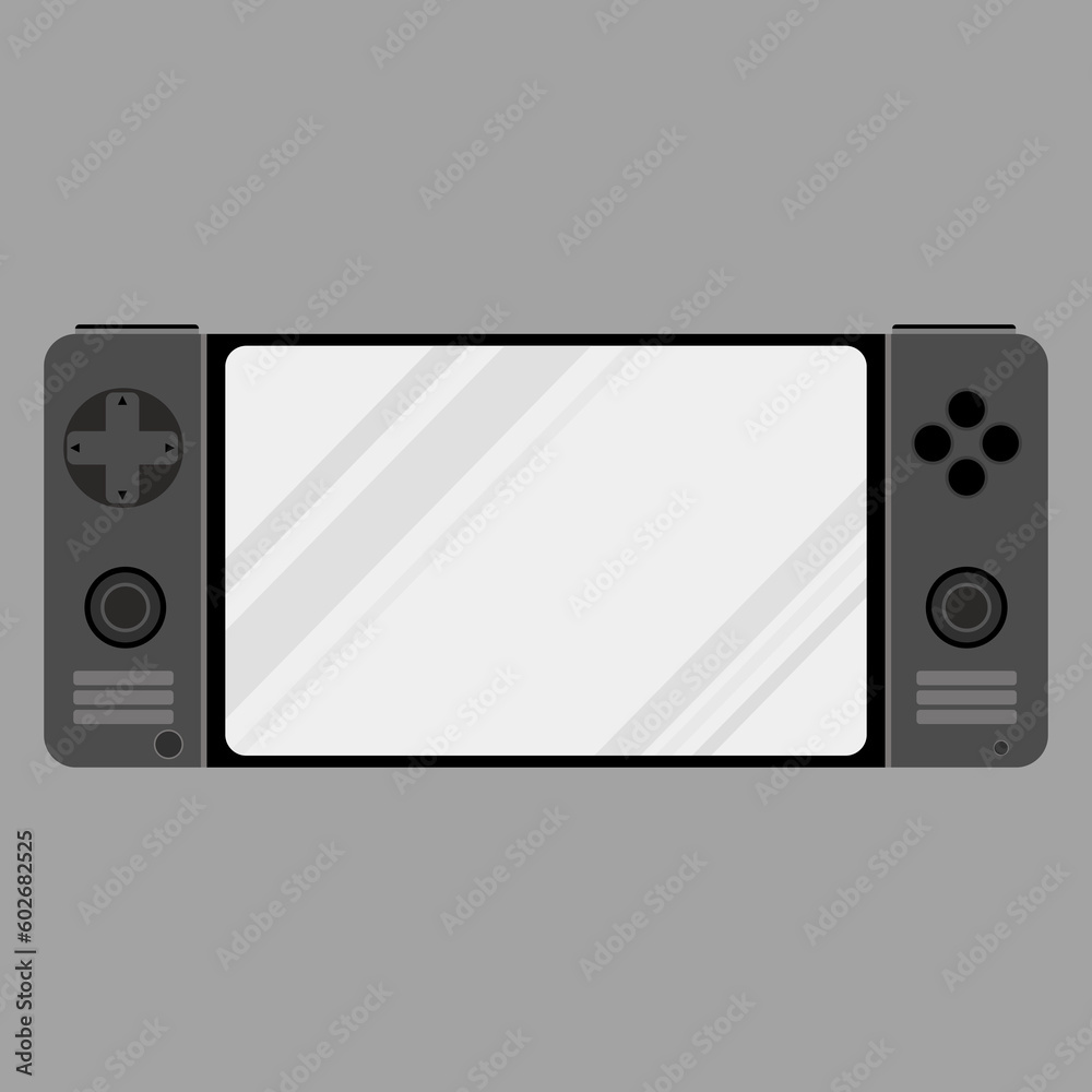 Fototapeta premium Portable wide screen game console in black and white flat vector illustration