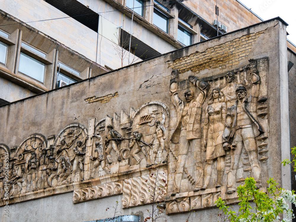 Derelict Buildings of the former Soviet Union: Communist Carving at the the United Board of the Energy System of Transcaucasia in Tbilisi, Georgia Derelict Buildings of the former Soviet Union: Communist Carving at the the United Board of the Energy System of Transcaucasia in Tbilisi, Georgia