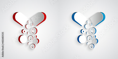 Paper cut Poisoned pill icon isolated on grey background. Pill with toxin. Dangerous drug. Paper art style. Vector