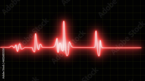 Emergency ekg monitoring. Red glowing neon heart pulse. Heart beat. Electrocardiogram, Red glowing neon heart pulse illustration. See my portfolio for more color or design images.