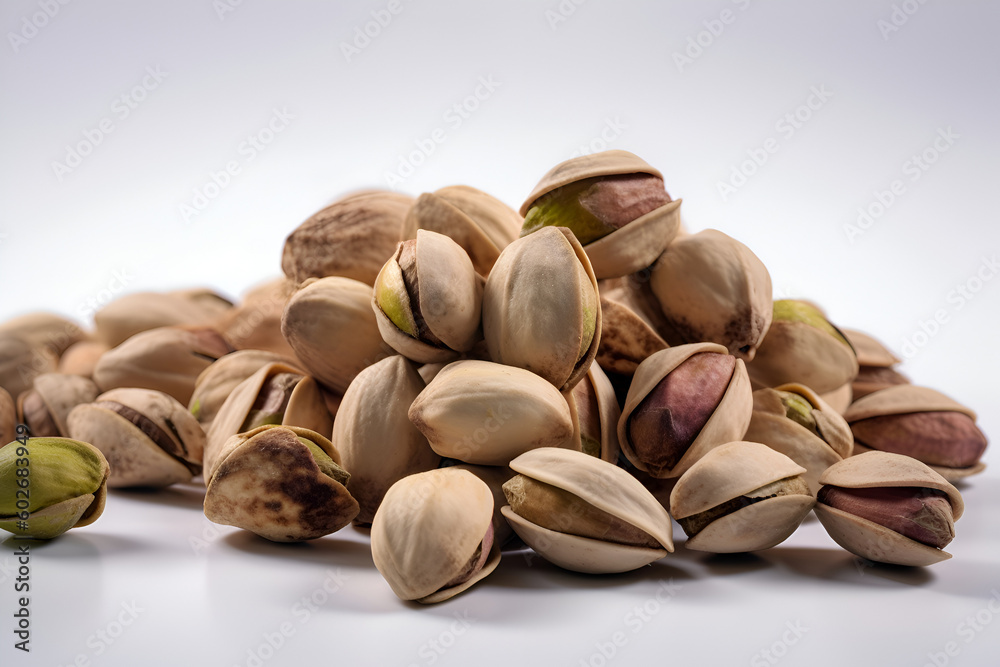 Pistachio nuts on a white background, Generative AI 5