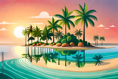 summer-themed background featuring scenes such as a sunny beach