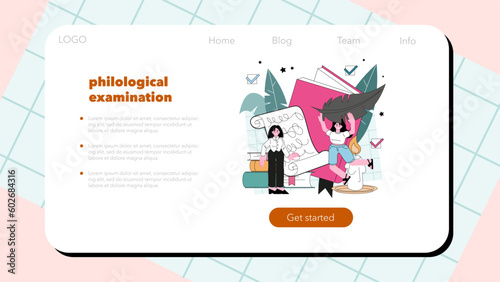 Philologist web banner or landing page. Scientific study of language,