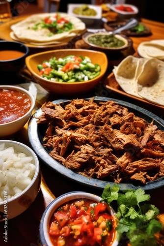 authentic mexican barbacoa, carnitas and chicken tacos. generated by AI © STORYTELLER