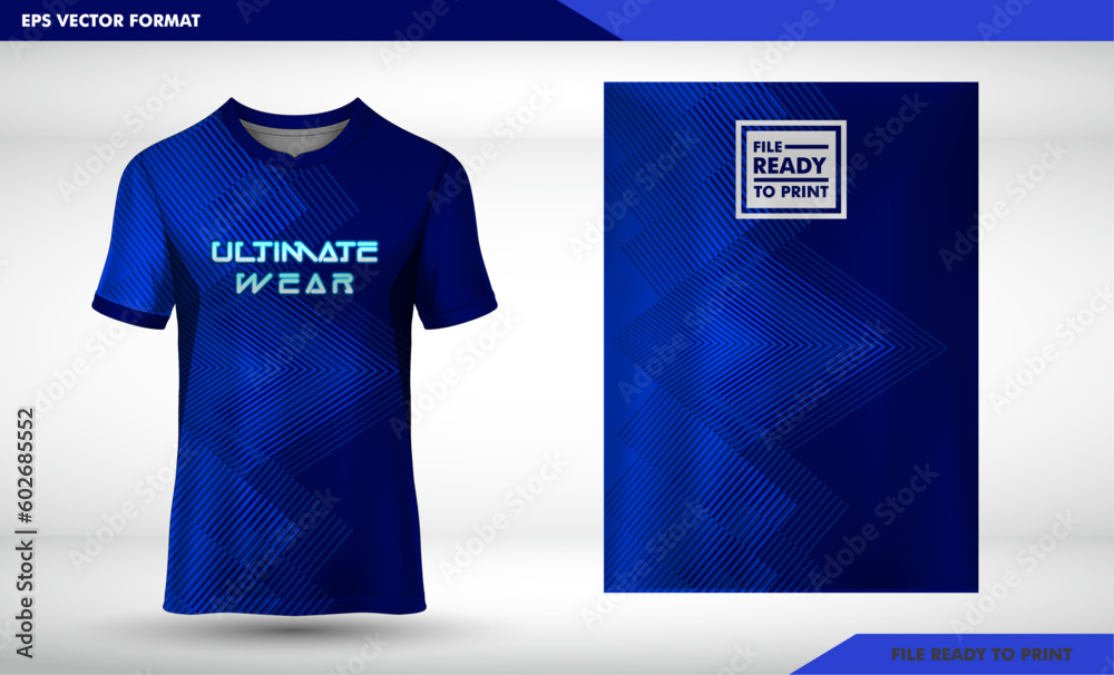 line art blue and navy color Fabric textile design for Sport t-shirt, Soccer jersey mockup for football club. uniform front view line art blue and navy color Fabric textile design for Sport t-shirt, Soccer jersey mockup for football club. uniform front view