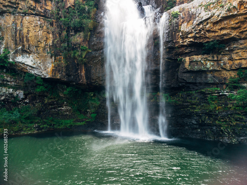 Drone shot of the Mac Mac waterfall in South Africa on the panorama route. 