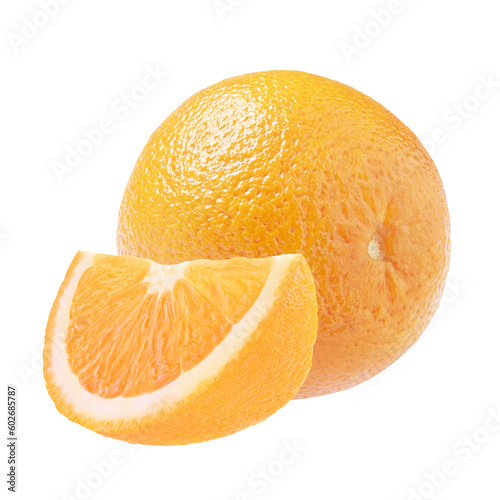One and a half orange fruit isolated on white background with clipping path