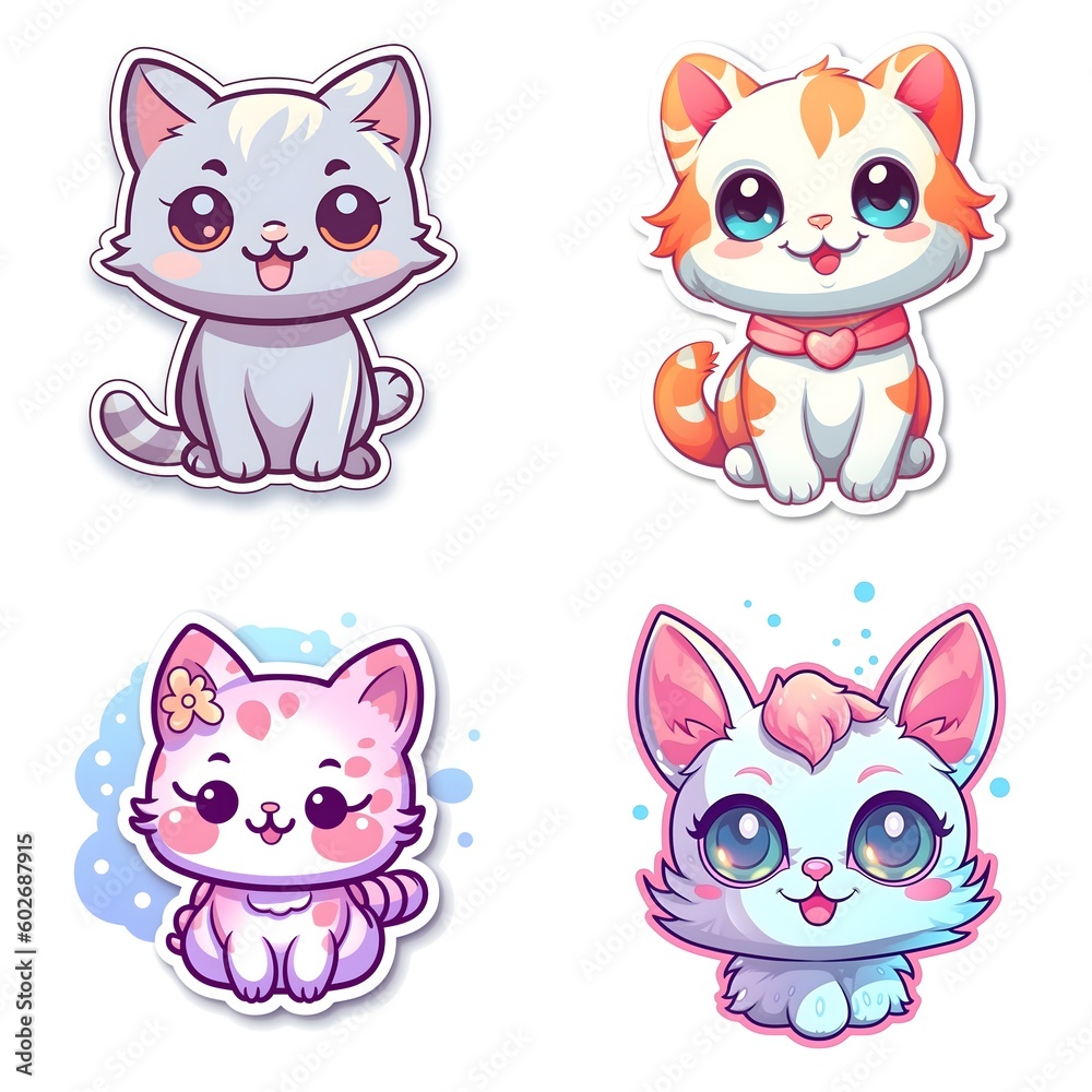 set of cute little friendly kitty characters, ai tools generated image