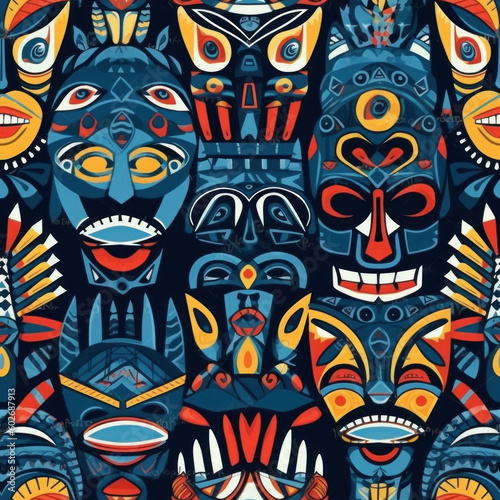 Tribal mask seamless pattern 