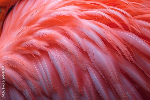 Soft details and colors of the body feathers of a rose flamingo, generative ai beautiful art