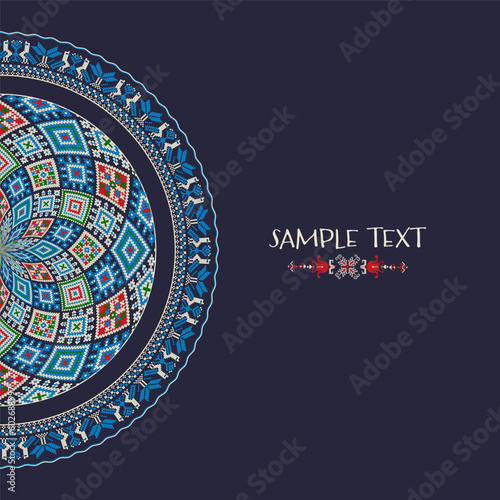 Decorative background with traditional Ukrainian embroidery ornament and place for text. photo