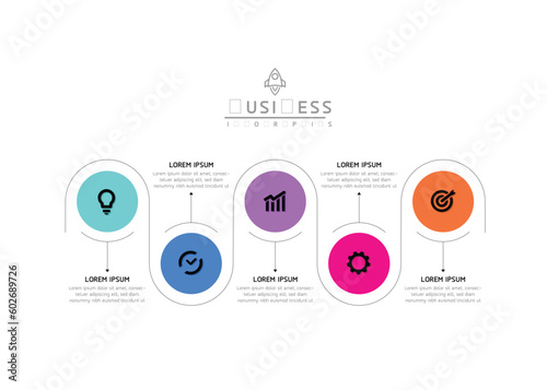 Vector infographic business presentation template with circular interconnection with 5 options.