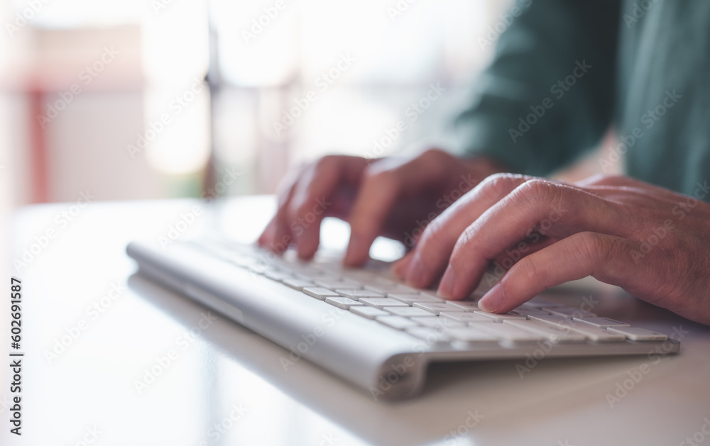 office workplace freelance concept, Man hands typing on computer keyboard, businessman or student using laptop at home, panoramic banner, online learning, internet marketing, working from home office workplace freelance concept, Man hands typing on computer keyboard, businessman or student using laptop at home, panoramic banner, online learning, internet marketing, working from home