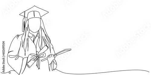 Graduation girl line art style vector illustration
