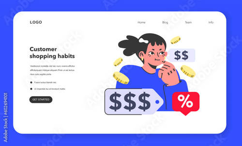 Customer shopping habits web banner or landing page. Consumerism