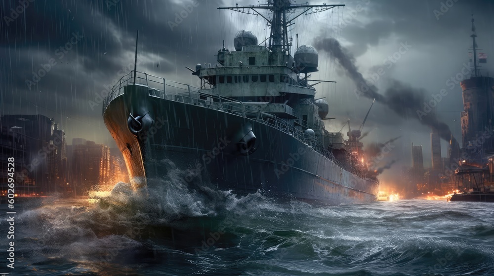 Naval Vessel Crashes In A Storm. Generative AI
