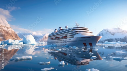 A Cruise Ship Anchored In The Icy Waters Of Antarctica. Generative AI © Ян Заболотний