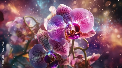 Orchid Nebulae And Galaxies Float In Space In The Smokelike Clouds Of Gas. Generative AI