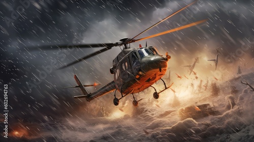 Helicopter Crashes In A Storm. Generative AI