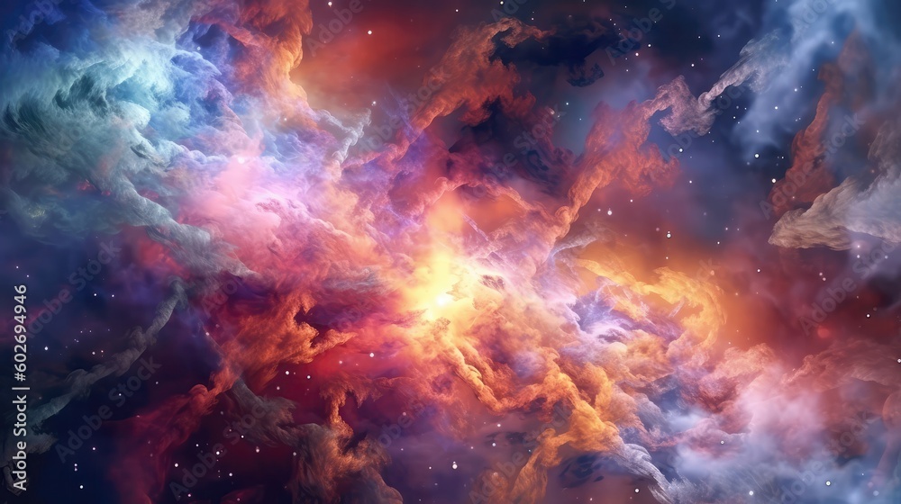 Giant Nebulae And Galaxies Float In Space In The Smokelike Clouds Of Gas. Generative AI