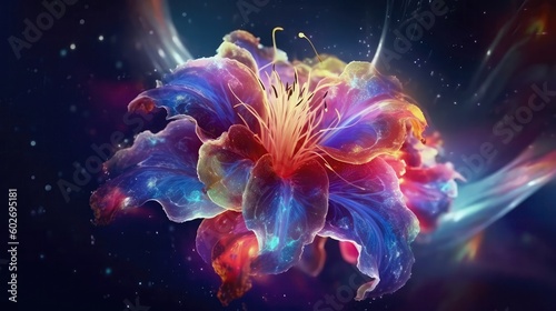 Lily Nebulae And Galaxies Float In Space In The Smokelike Clouds Of Gas. Generative AI