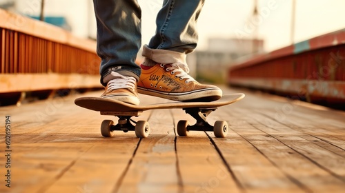 A Skateboarders Feet On The Deck. Generative AI © Ян Заболотний