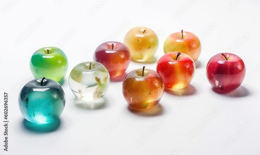 a group of apples sitting on top of a white table. generative ai a group of apples sitting on top of a white table. generative ai