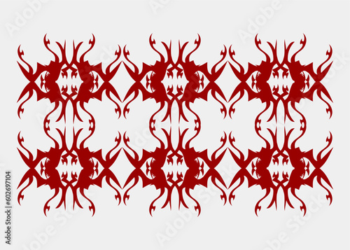 Red pattern with unique and symmetrical motifs lined up