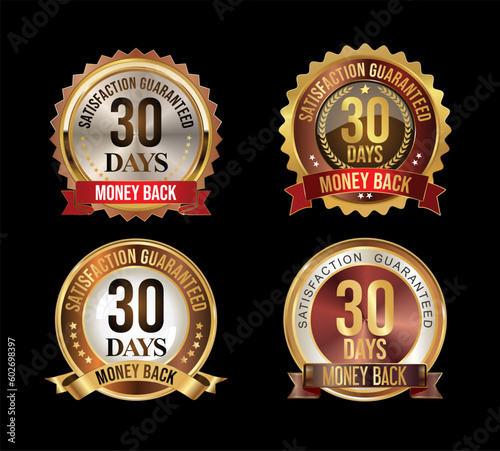 Customer satisfaction guaranteed golden badge on black background 