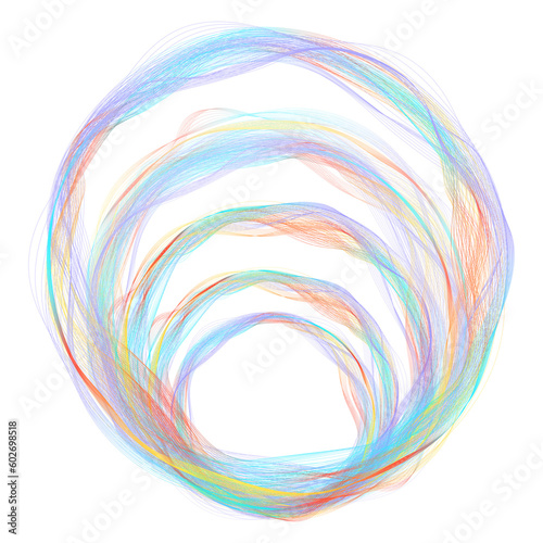 Abstract waveform. A lot of colored radial wave lines with an offset center for abstract design on technological, scientific topics, sound image, artificial intelligence.