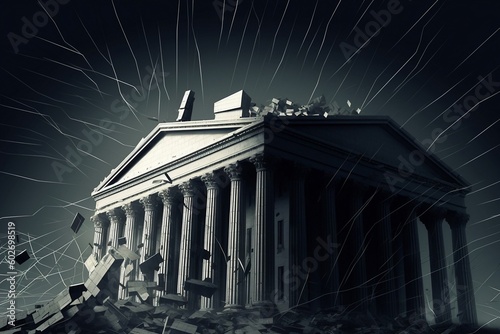 Bank collapse illustration concept black and white-generative ai
