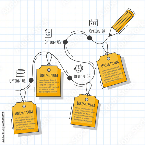 Infographic hand drawn professional steps With Yellow Color. Vector illustration.