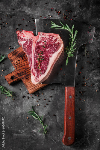 T-Bone steak marble, raw meat steak beef with rosemary
