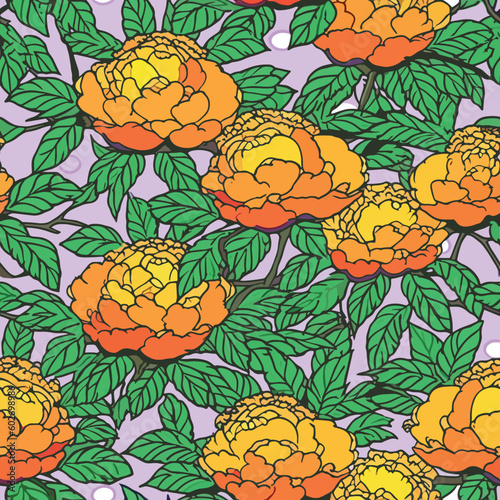 Seamless Colorful Peony Pattern.  Seamless pattern of peonys in colorful style. Add color to your digital project with our pattern 