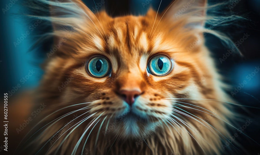  a close up of a cat's face with blue eyes.  generative ai