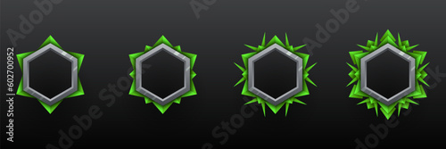 Abstract metal and green avatar banner border frame for game gui design