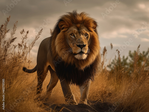 Male lion stands in safari © Tatiana