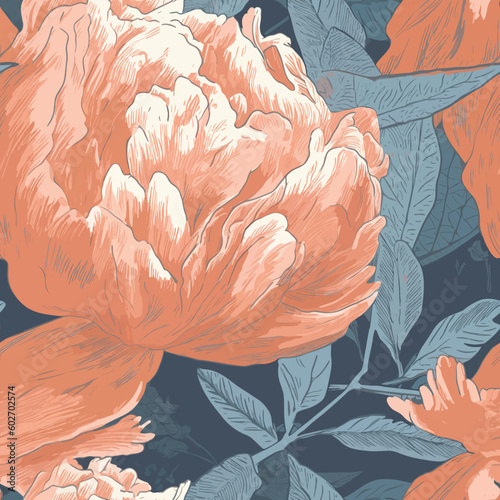 Seamless Colorful Peony Pattern.Seamless pattern of orchids in colorful style. Add color to your digital project with our pattern!
